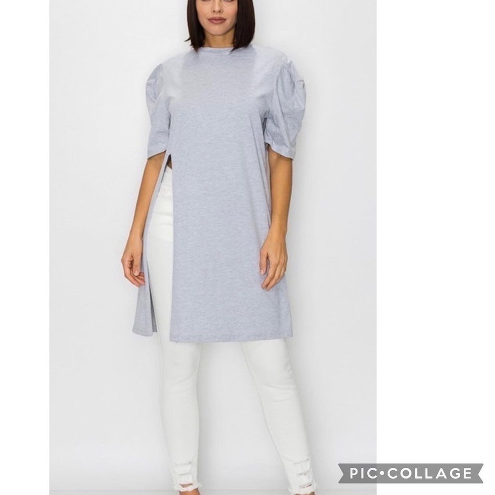 Black Long T-Shirt w/Puffy Shoulderd - Picture 4 of 5